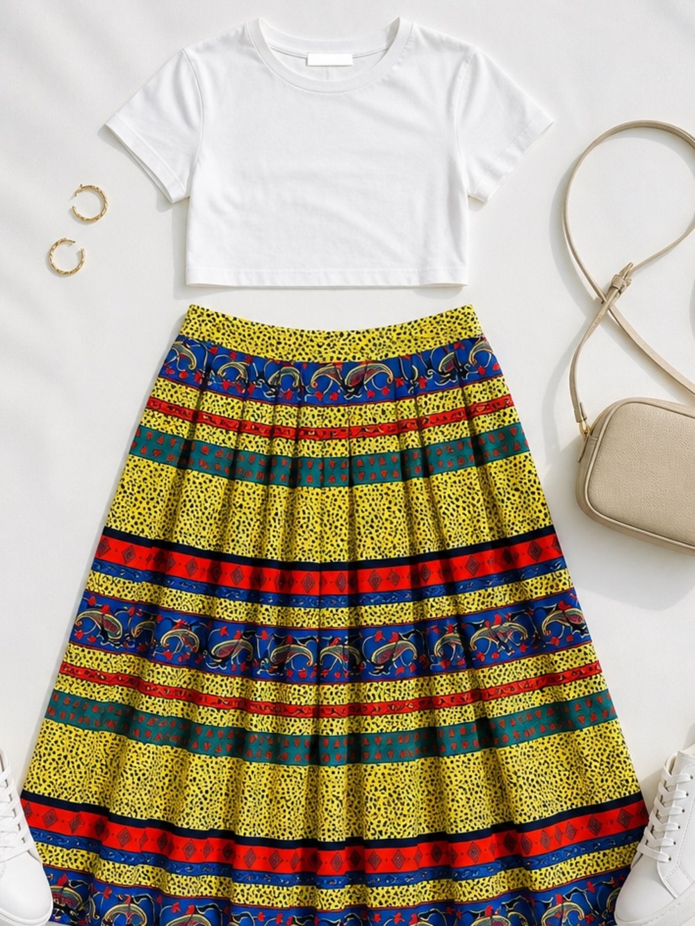 Vintage Bold Print Midi Pleated Skirt Plus Size 22W